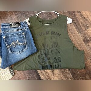 Western graphic muscle tee saved by grace through faith